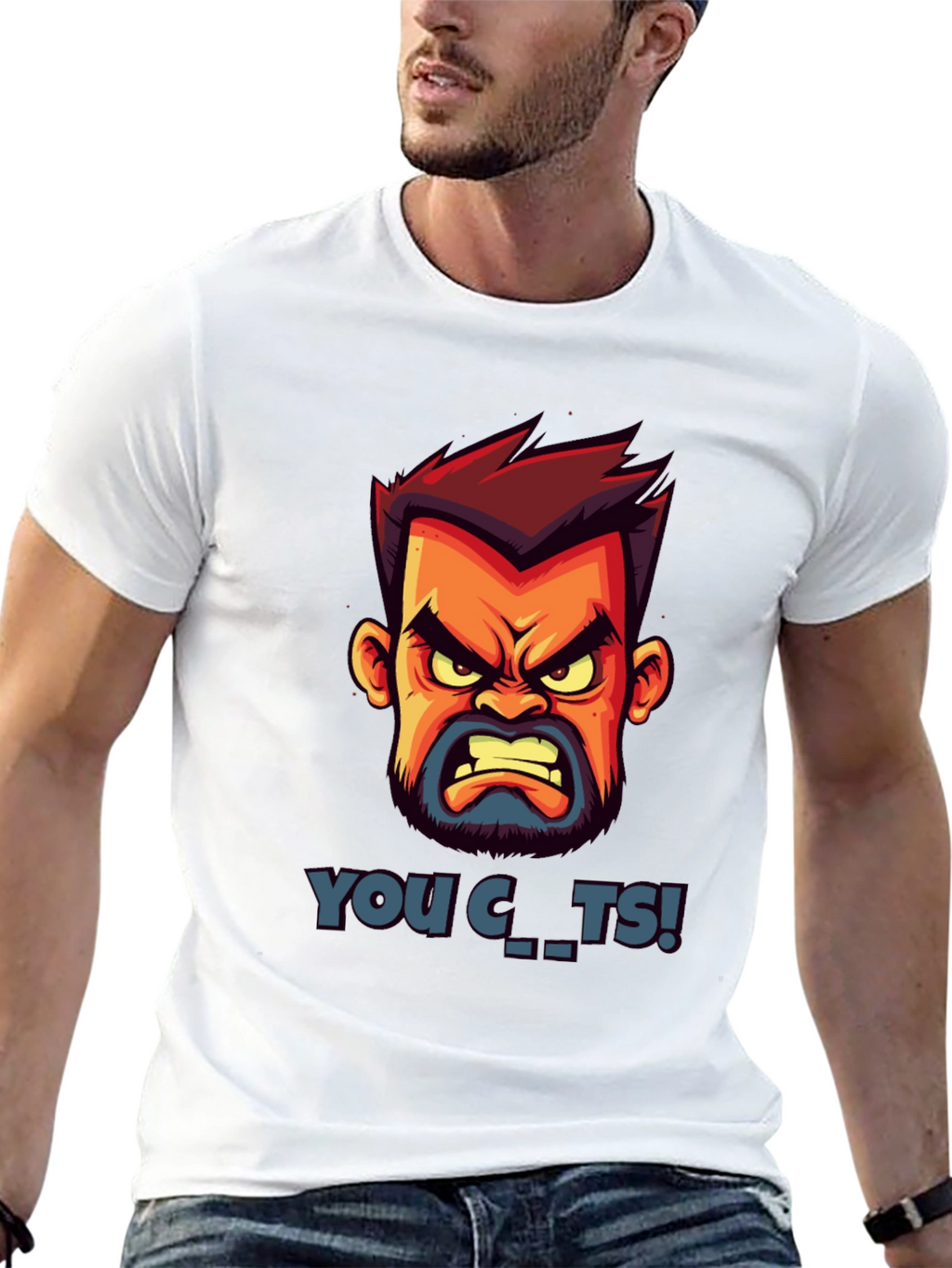 Cartoon Angry Face Graphic T-Shirt
