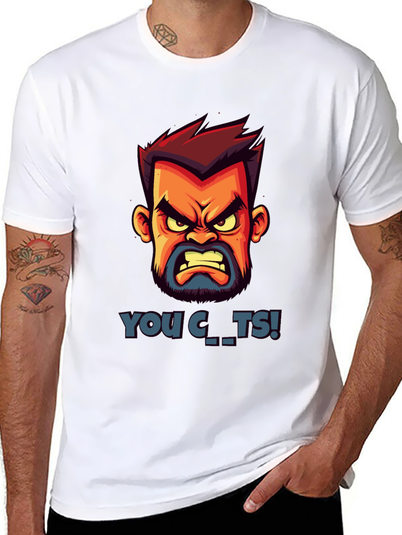 Cartoon Angry Face Graphic T-Shirt