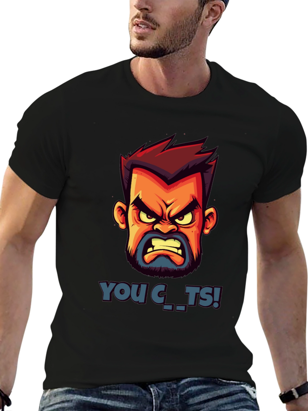 Cartoon Angry Face Graphic T-Shirt