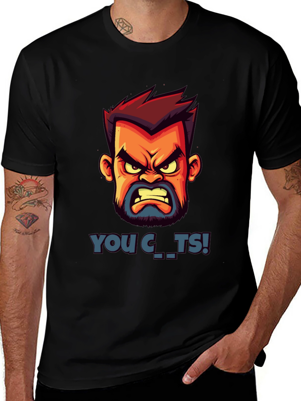 Cartoon Angry Face Graphic T-Shirt