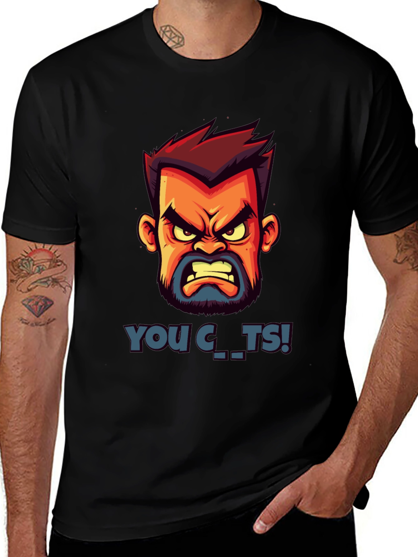 Cartoon Angry Face Graphic T-Shirt