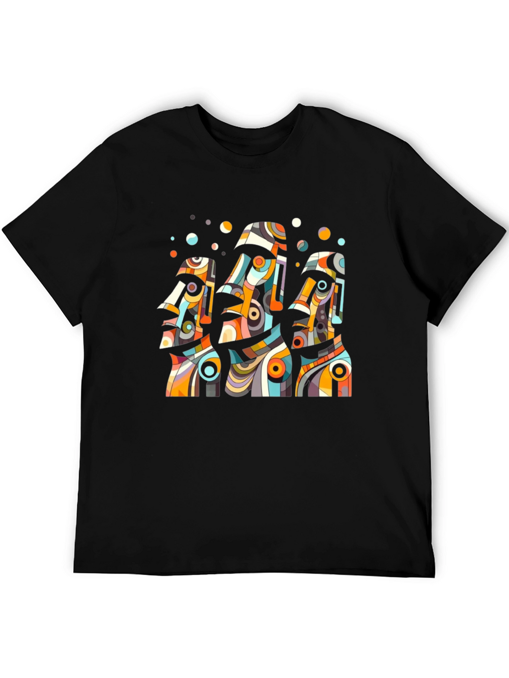 Abstract Moai Statue Graphic Tee - Black
