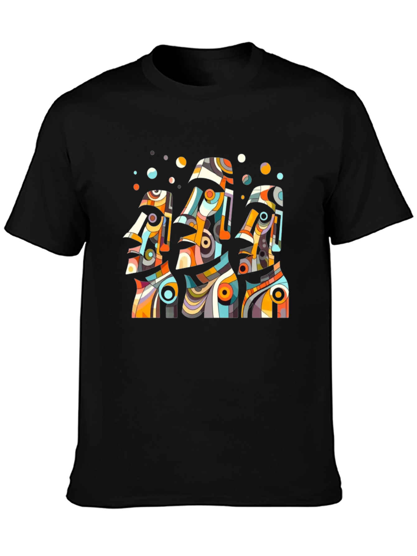 Abstract Moai Statue Graphic Tee - Black