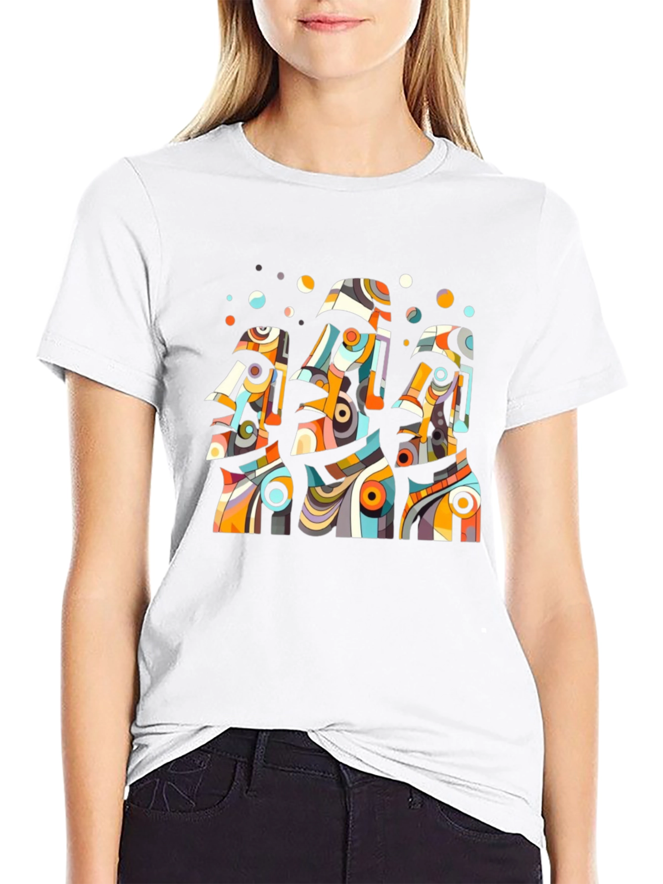 Abstract Moai Statue Graphic Tee - Black