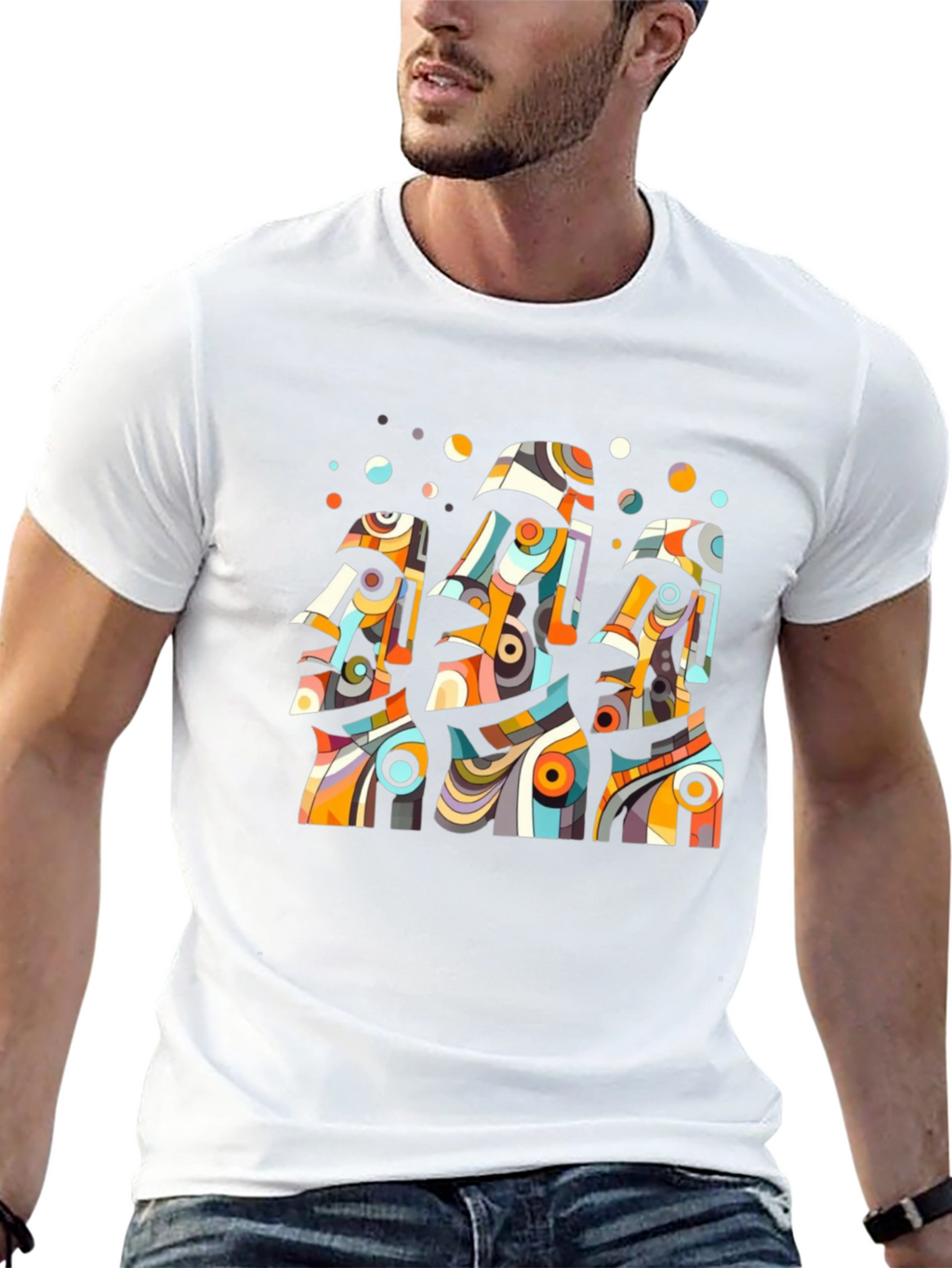 Abstract Moai Statue Graphic Tee - Black