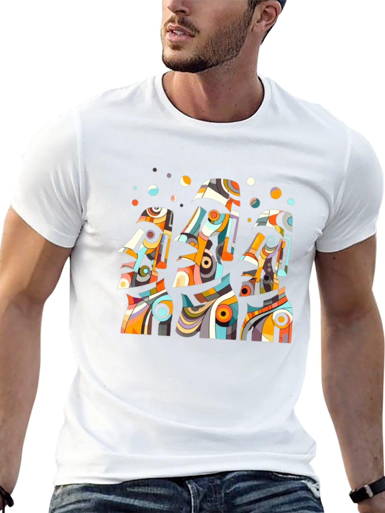 Abstract Moai Statue Graphic Tee - Black