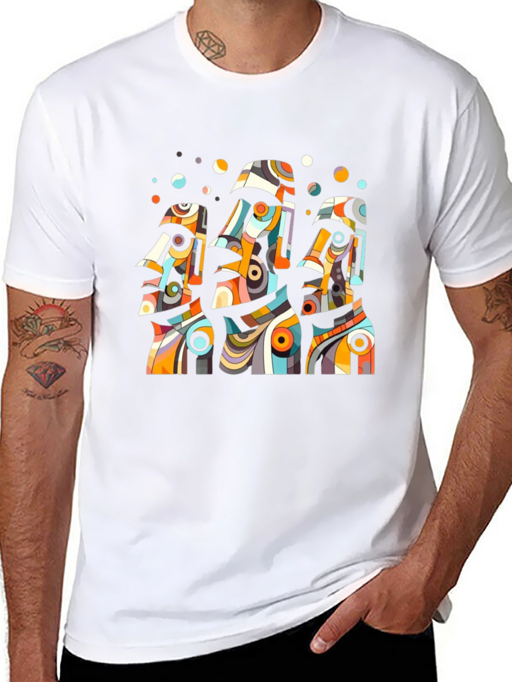 Abstract Moai Statue Graphic Tee - Black