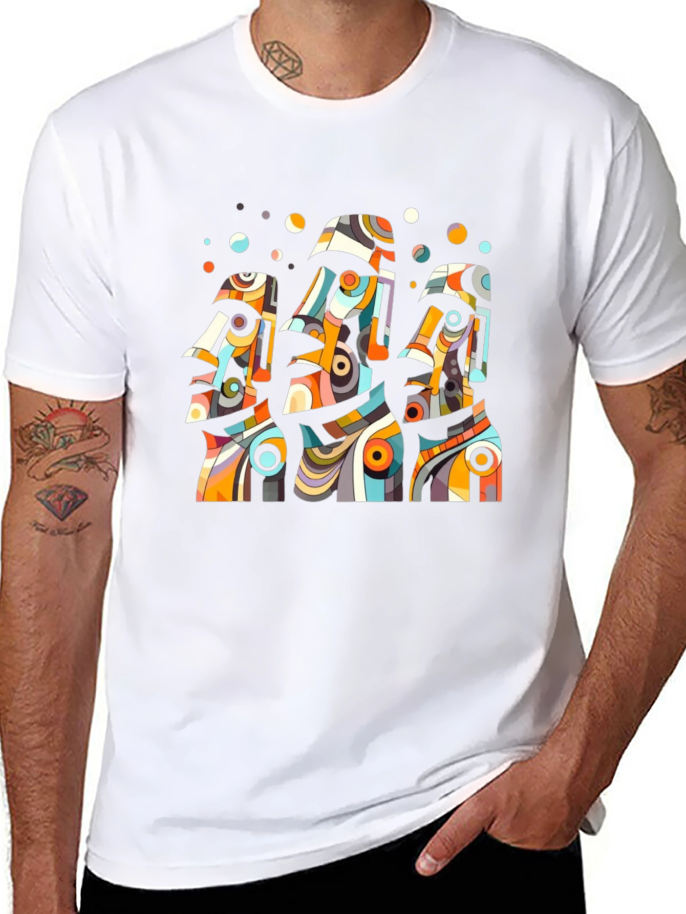Abstract Moai Statue Graphic Tee - Black