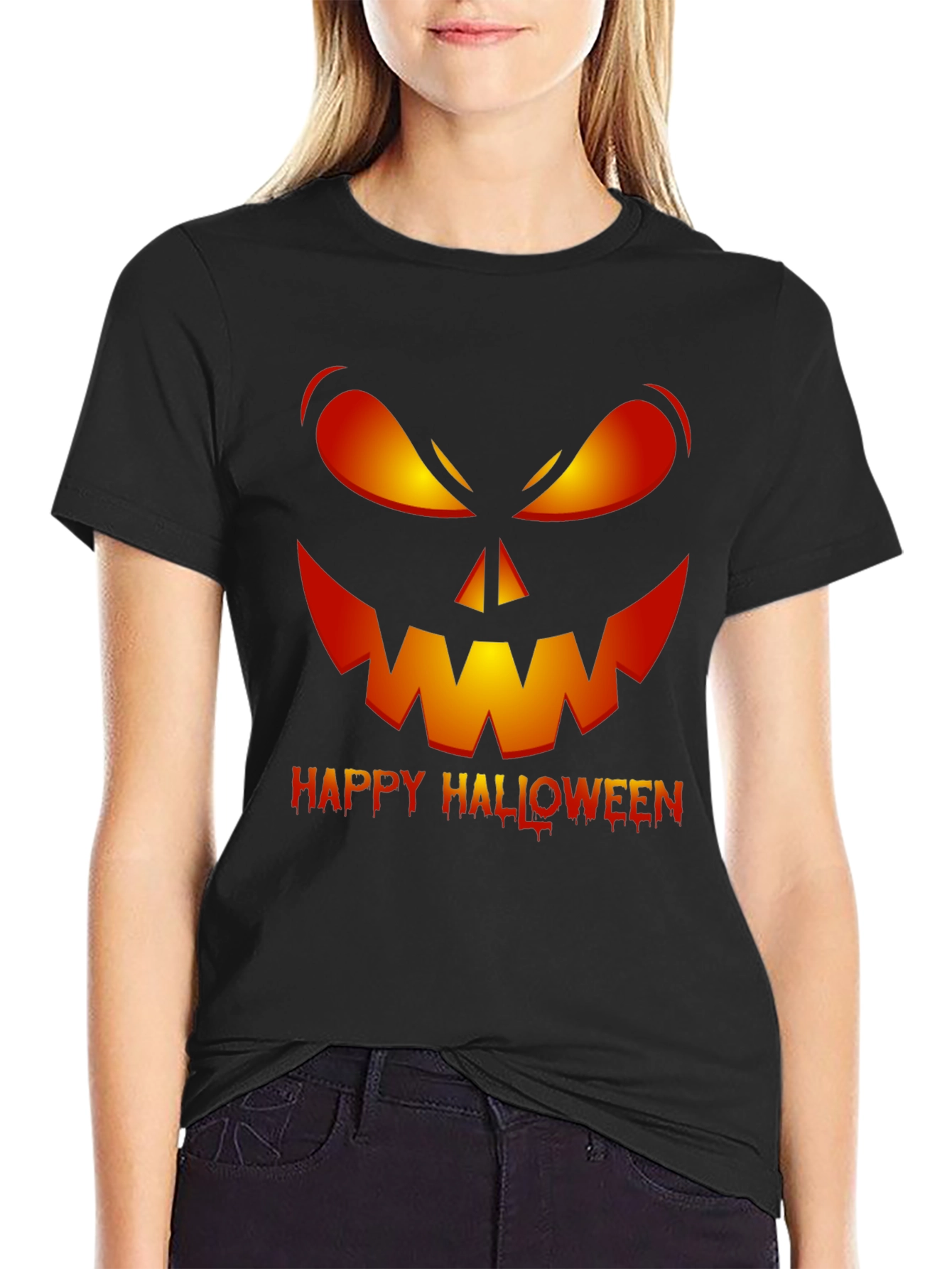 Happy Halloween Pumpkin Face Graphic T-Shirt