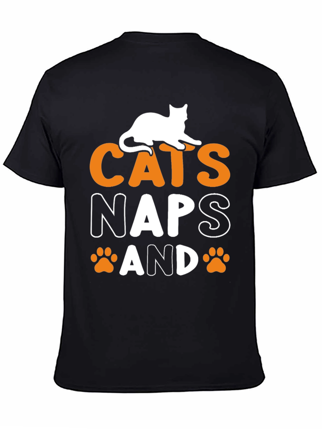 Cats Naps and Paw Prints Black Graphic Tee