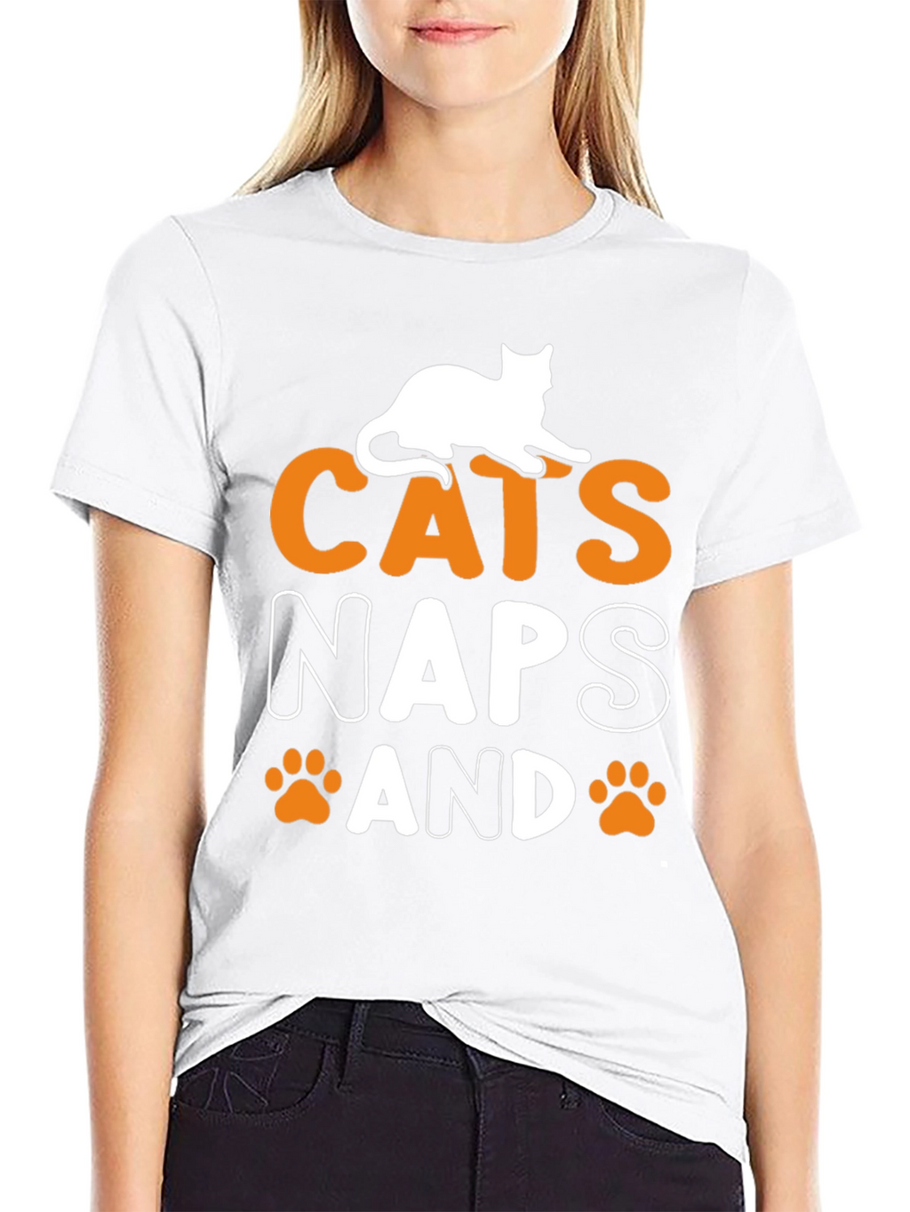 Cats Naps and Paw Prints Black Graphic Tee