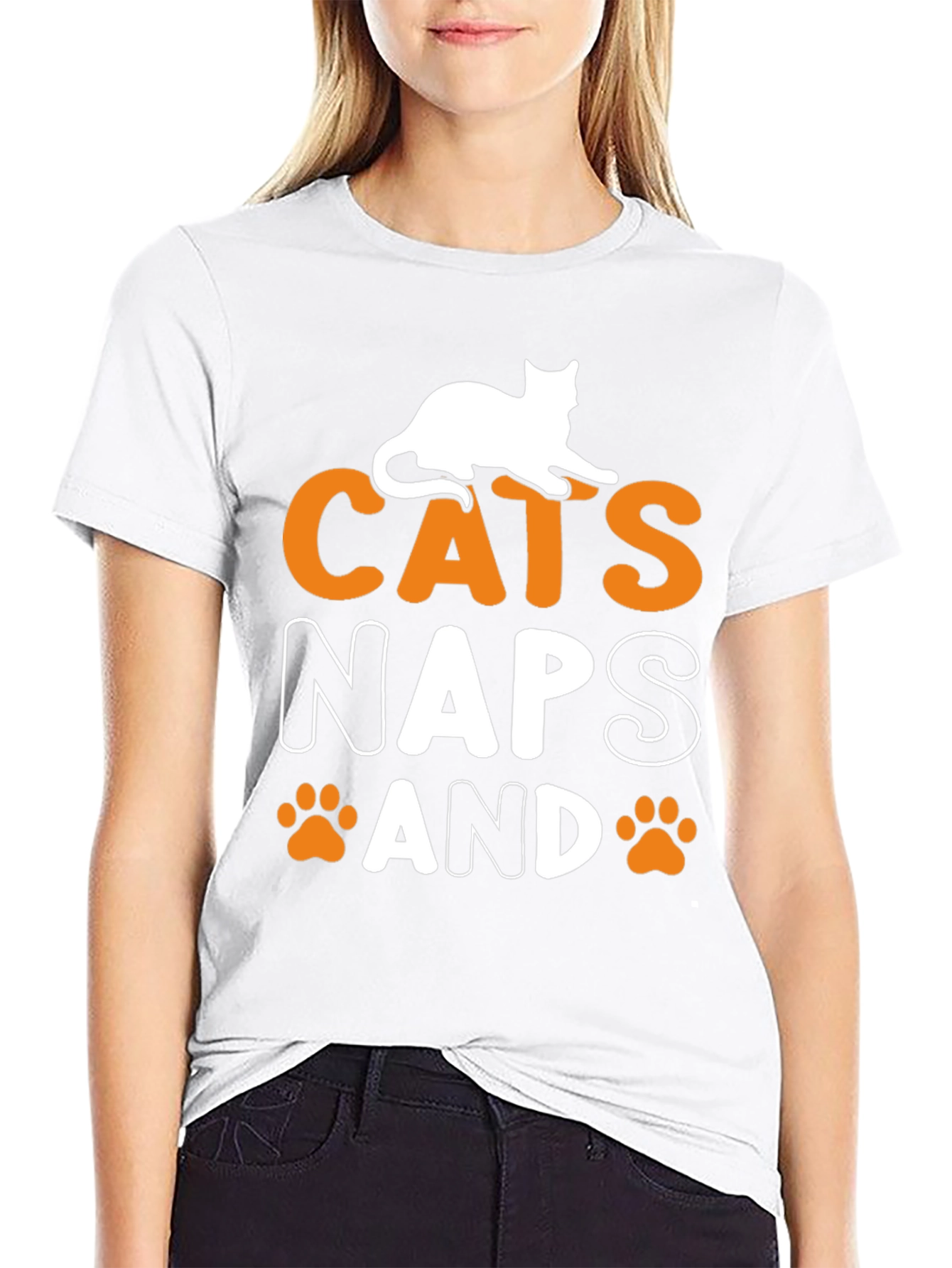 Cats Naps and Paw Prints Black Graphic Tee