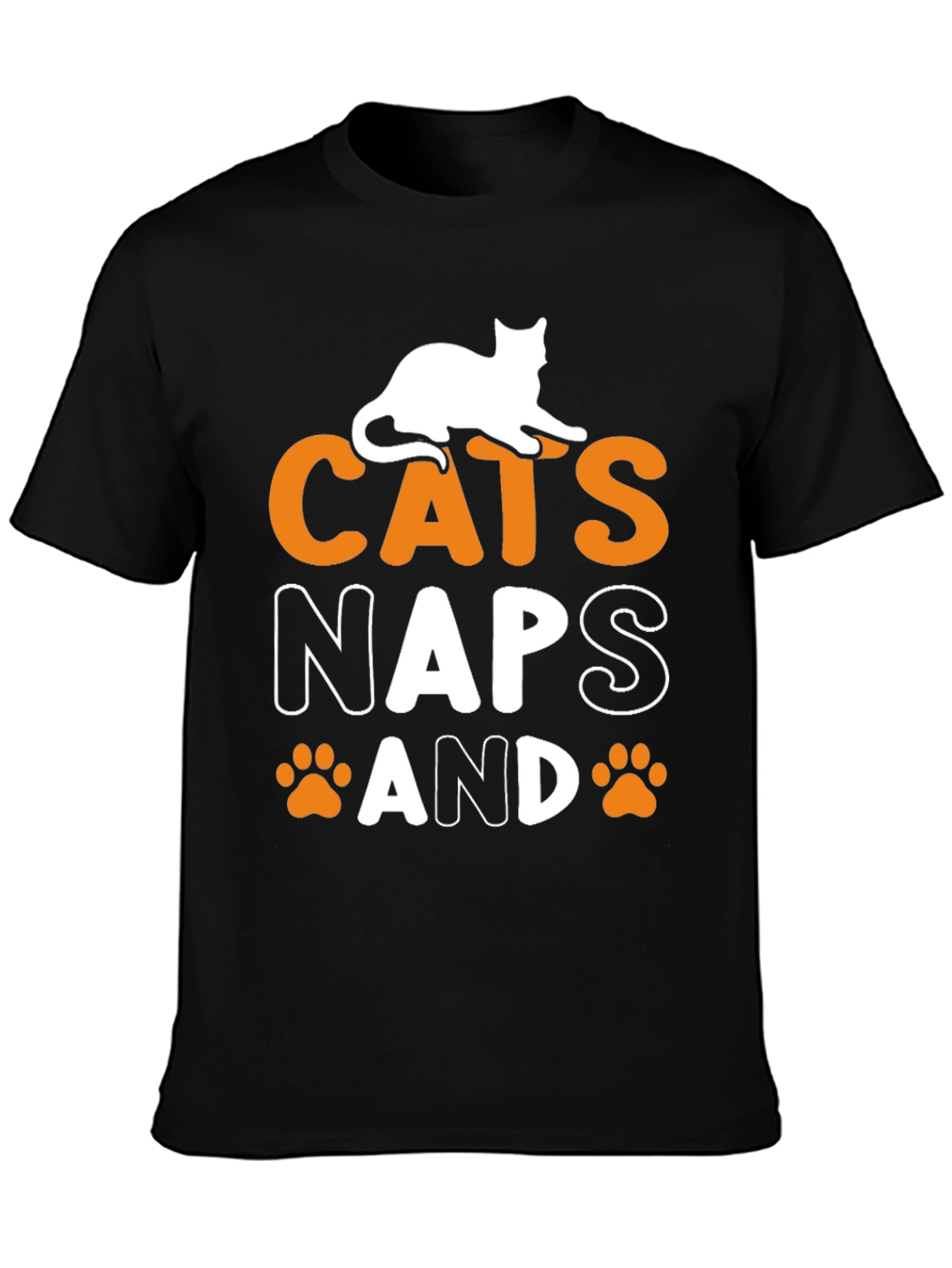 Cats Naps and Paw Prints Black Graphic Tee