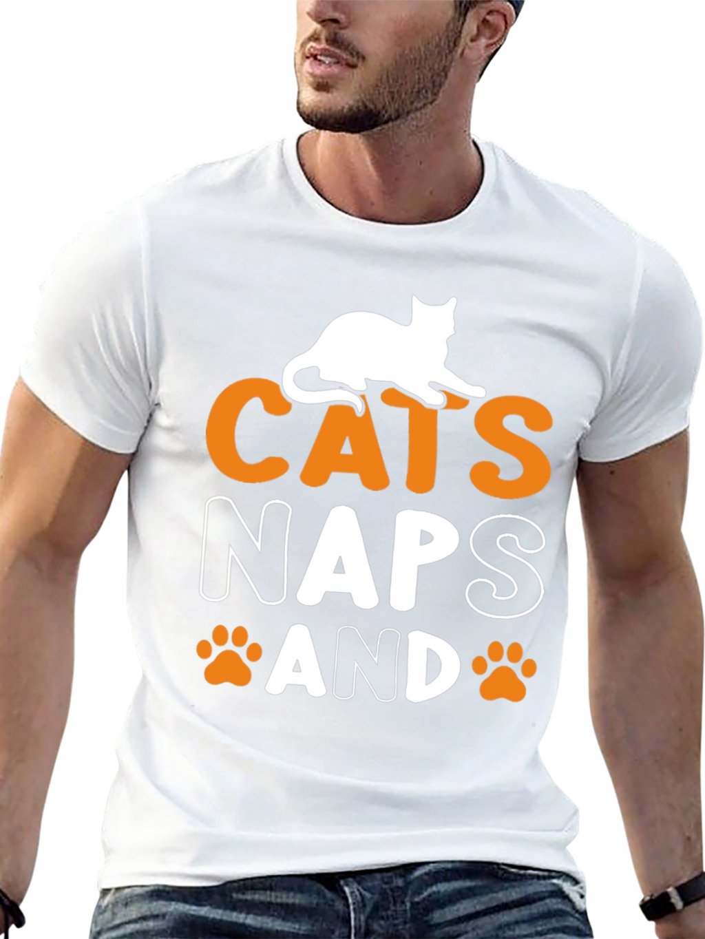 Cats Naps and Paw Prints Black Graphic Tee