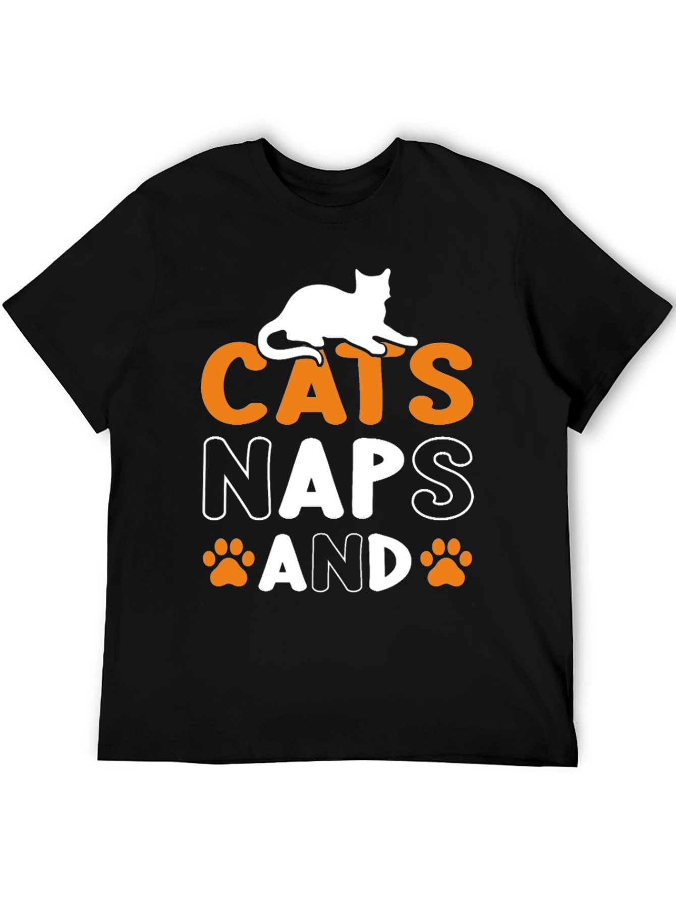 Cats Naps and Paw Prints Black Graphic Tee