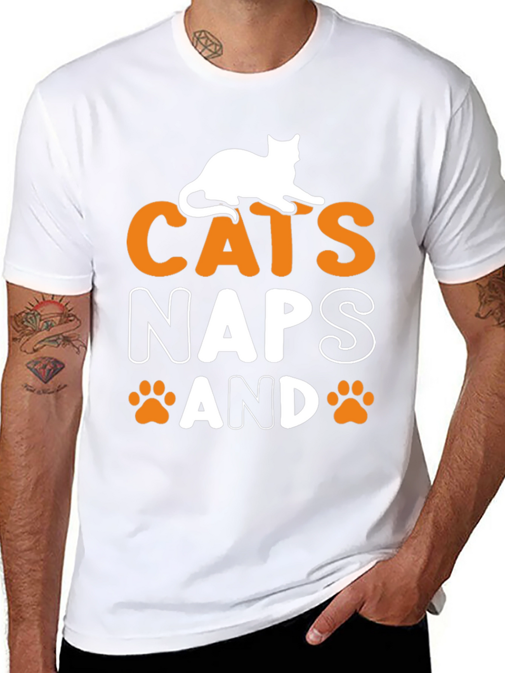Cats Naps and Paw Prints Black Graphic Tee