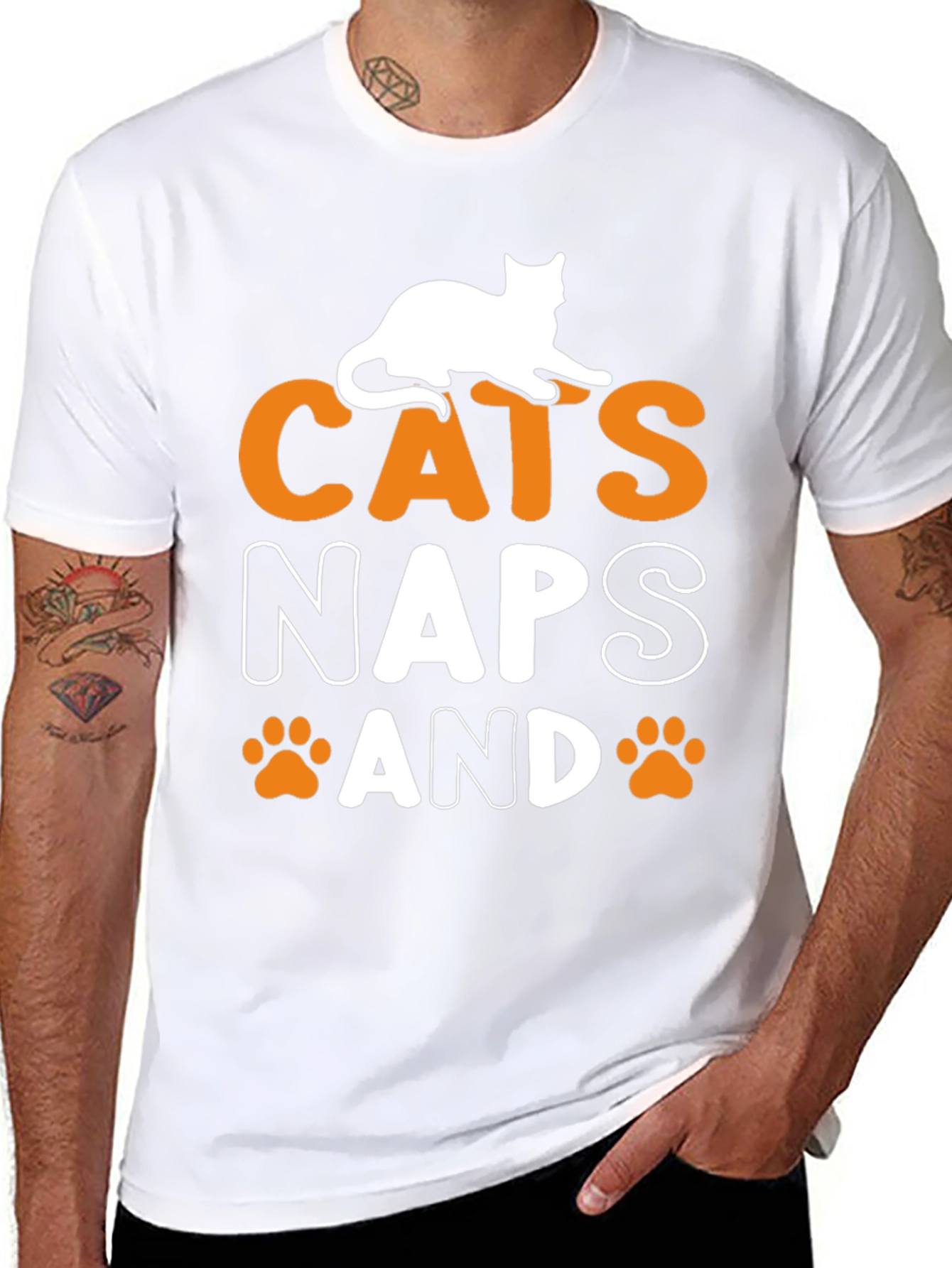 Cats Naps and Paw Prints Black Graphic Tee