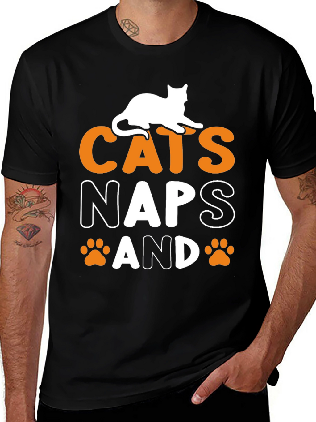 Cats Naps and Paw Prints Black Graphic Tee