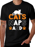 Cats Naps and Paw Prints Black Graphic Tee