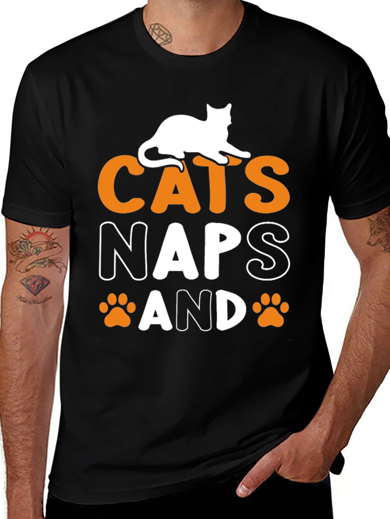 Cats Naps and Paw Prints Black Graphic Tee