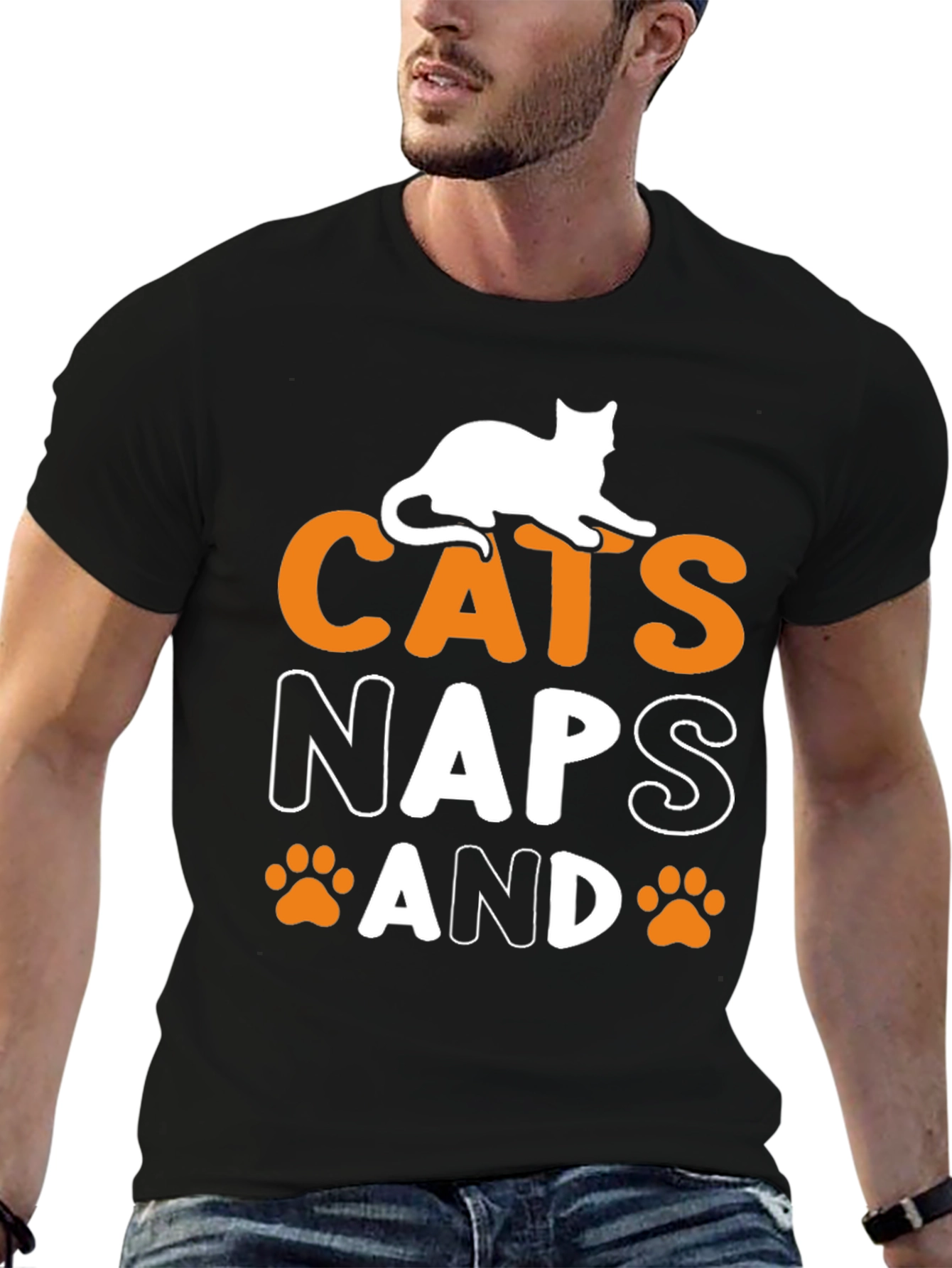 Cats Naps and Paw Prints Black Graphic Tee