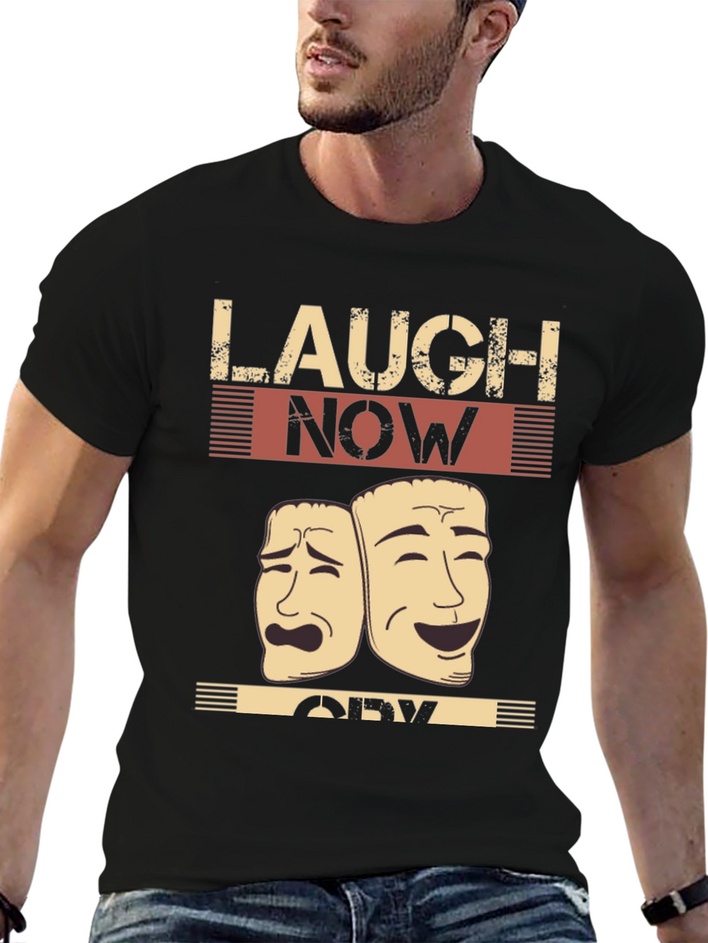 Laugh Now Cry Later Drama Masks Graphic Tee