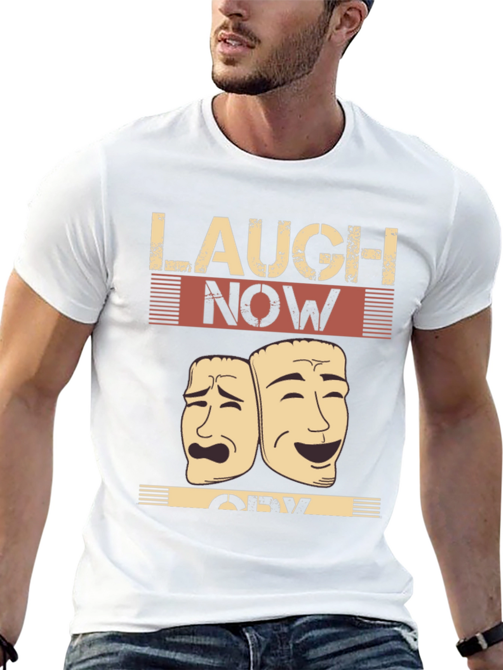 Laugh Now Cry Later Drama Masks Graphic Tee
