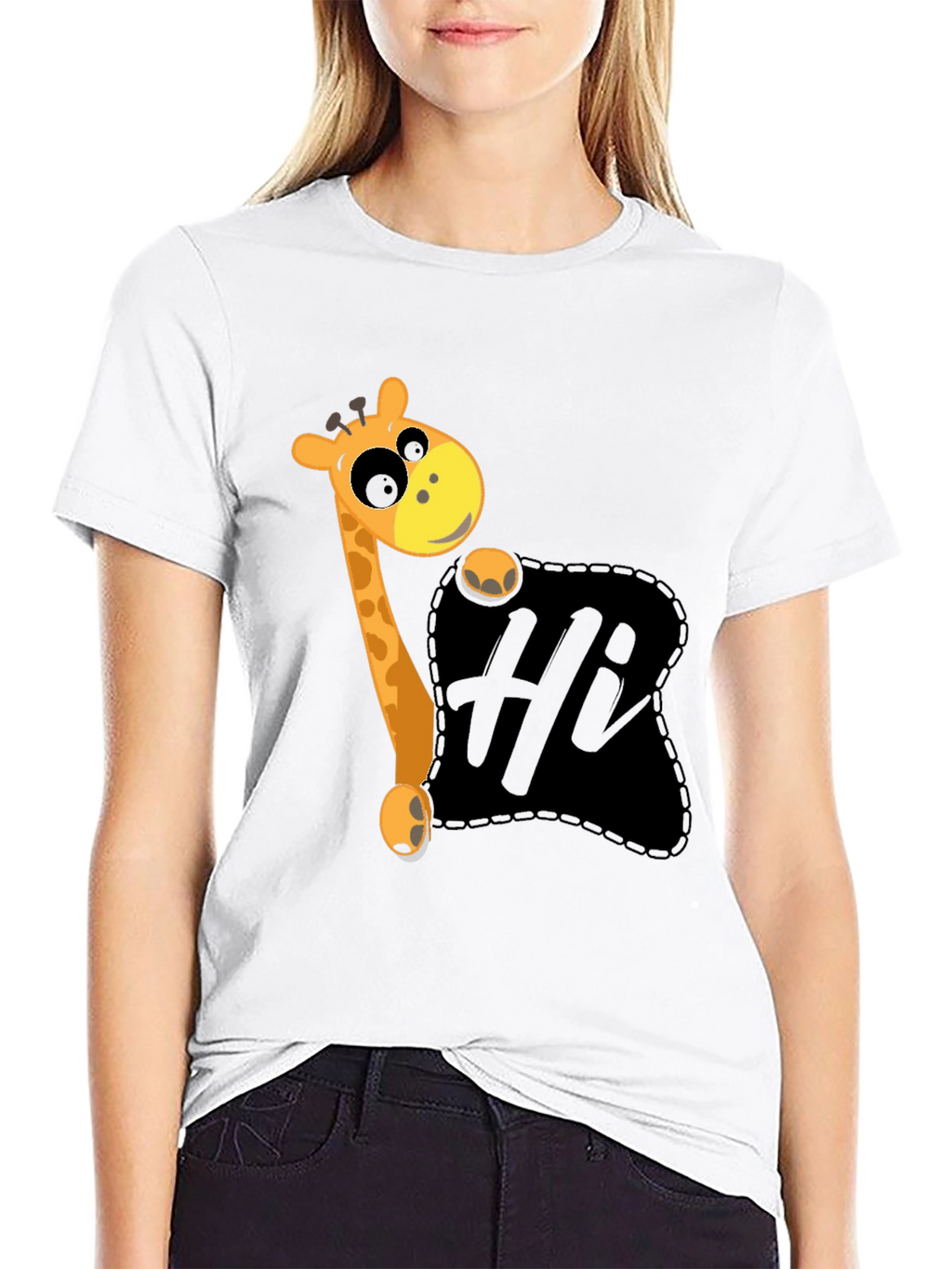 Cute Giraffe Hi Graphic Black T-Shirt