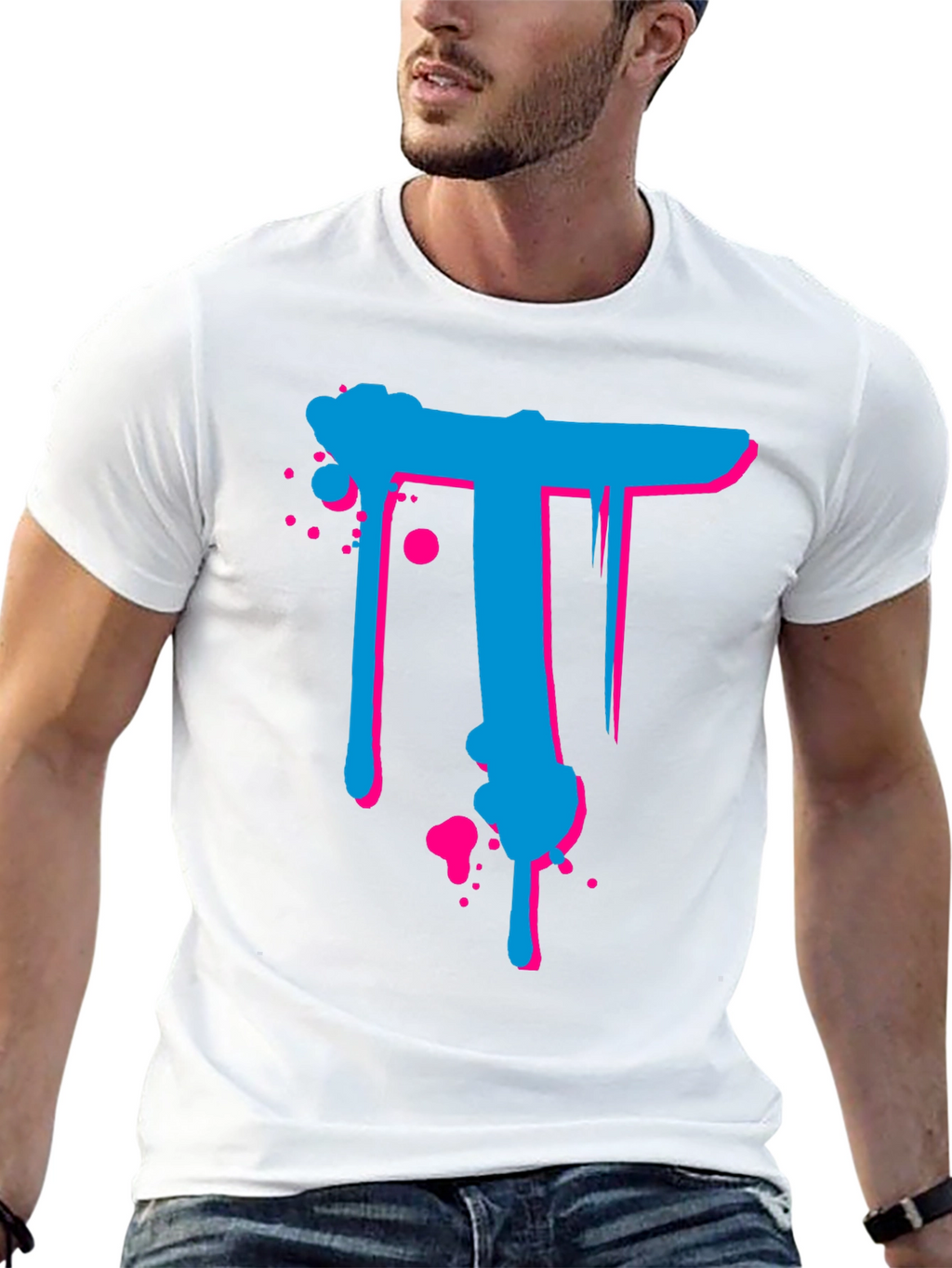 Abstract Letter T Graphic Print Black T-Shirt