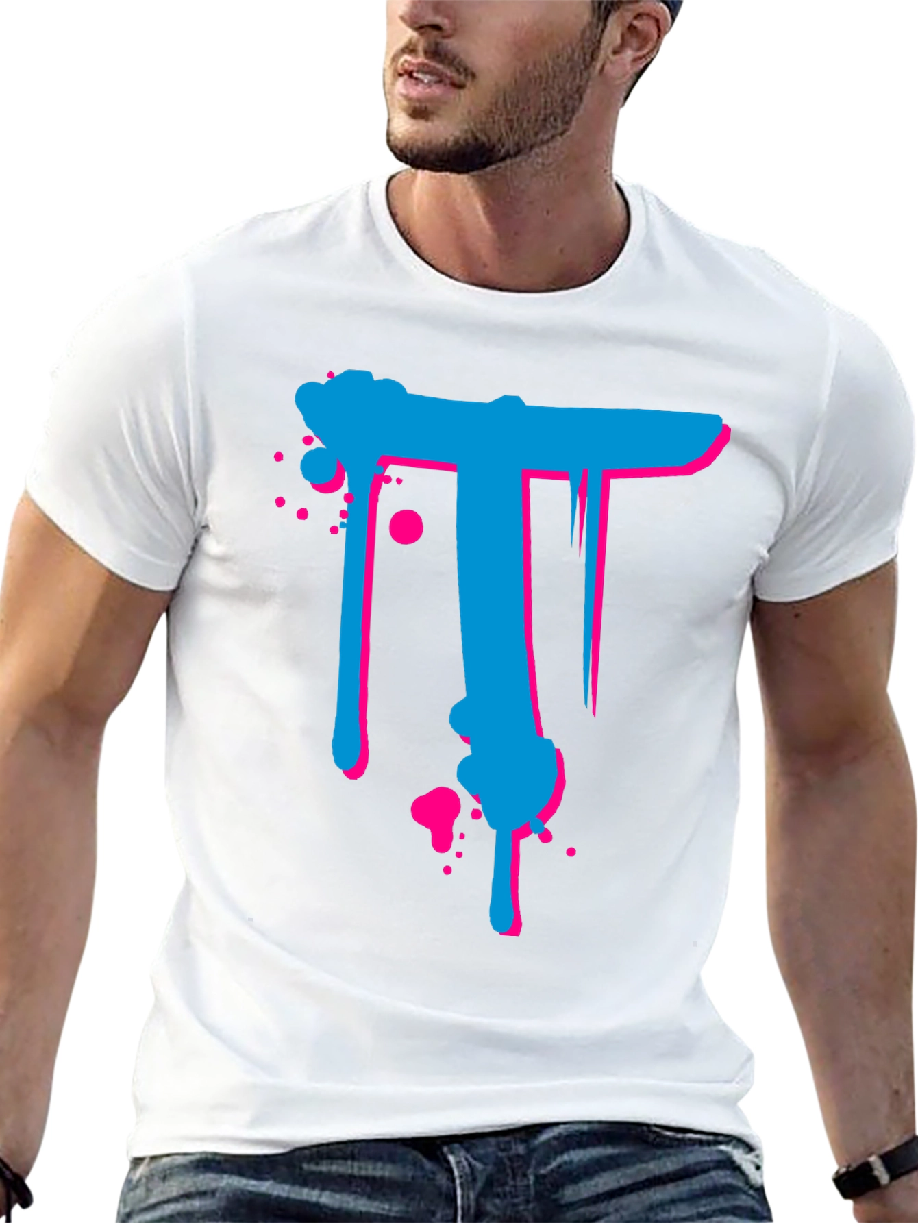 Abstract Letter T Graphic Print Black T-Shirt