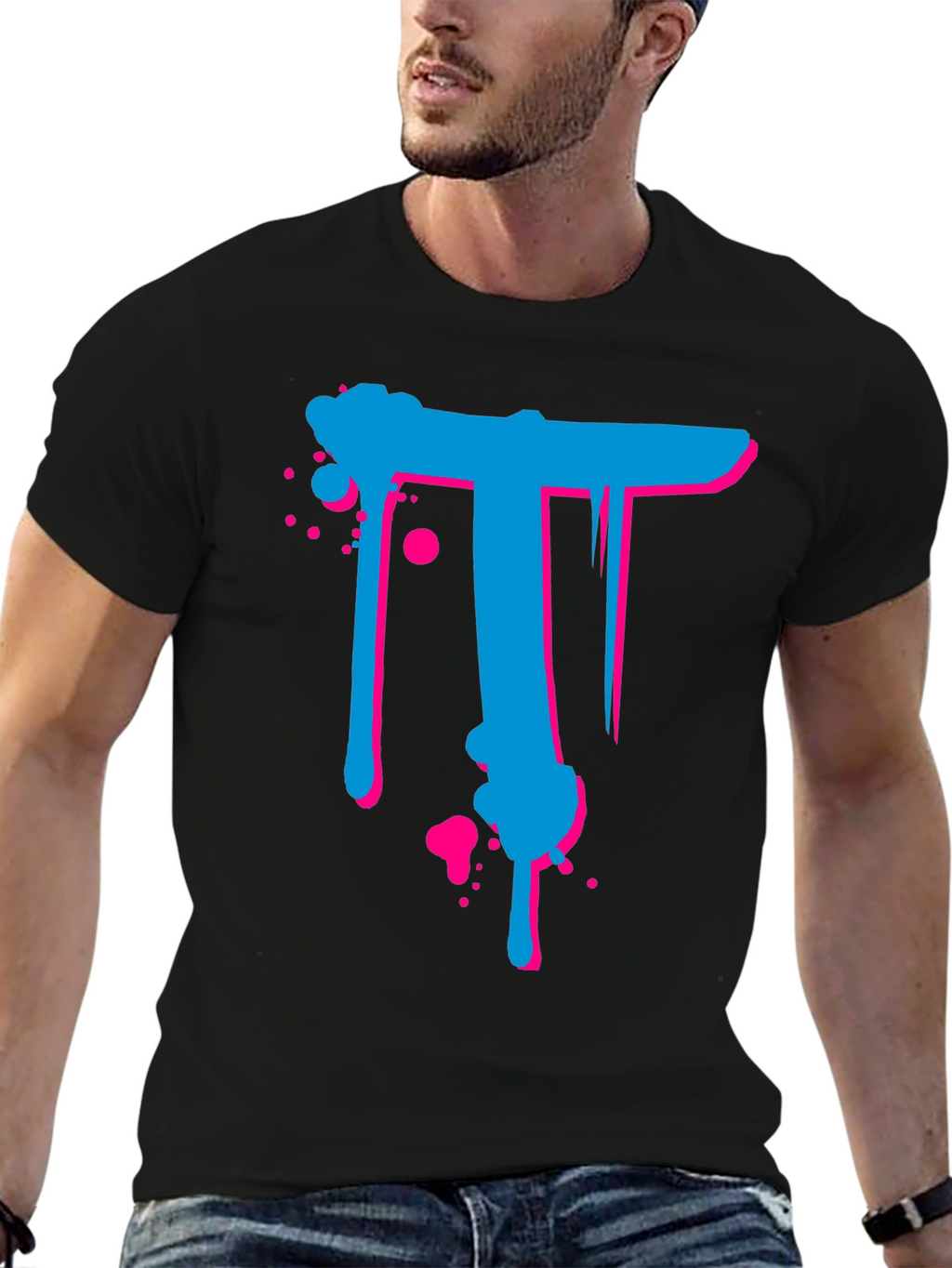 Abstract Letter T Graphic Print Black T-Shirt