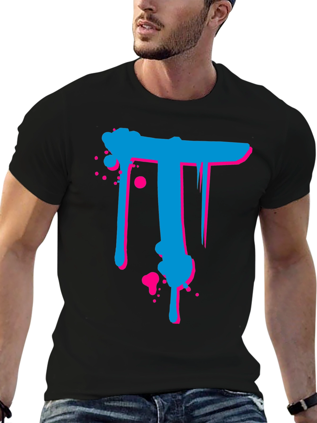 Abstract Letter T Graphic Print Black T-Shirt
