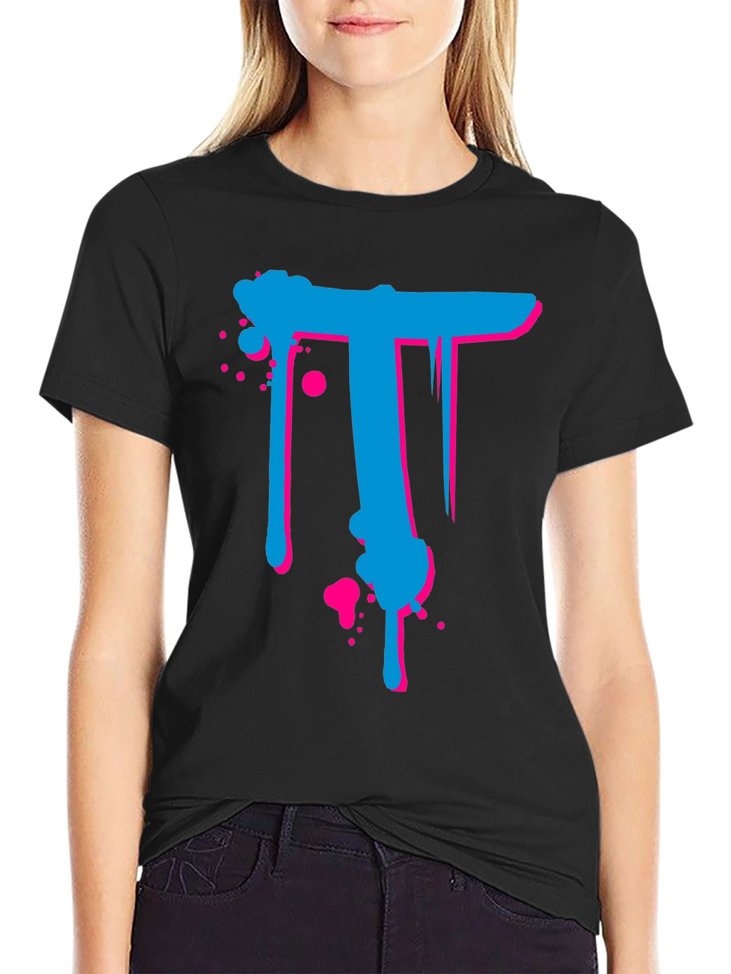 Abstract Letter T Graphic Print Black T-Shirt