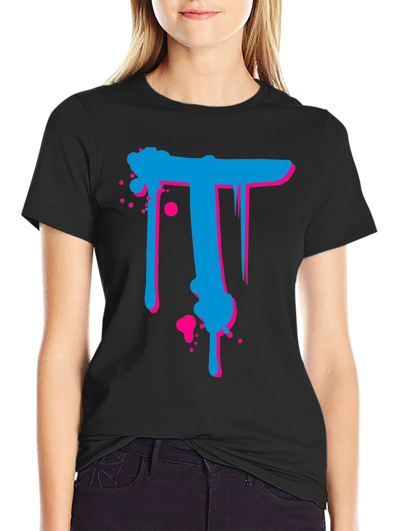 Abstract Letter T Graphic Print Black T-Shirt