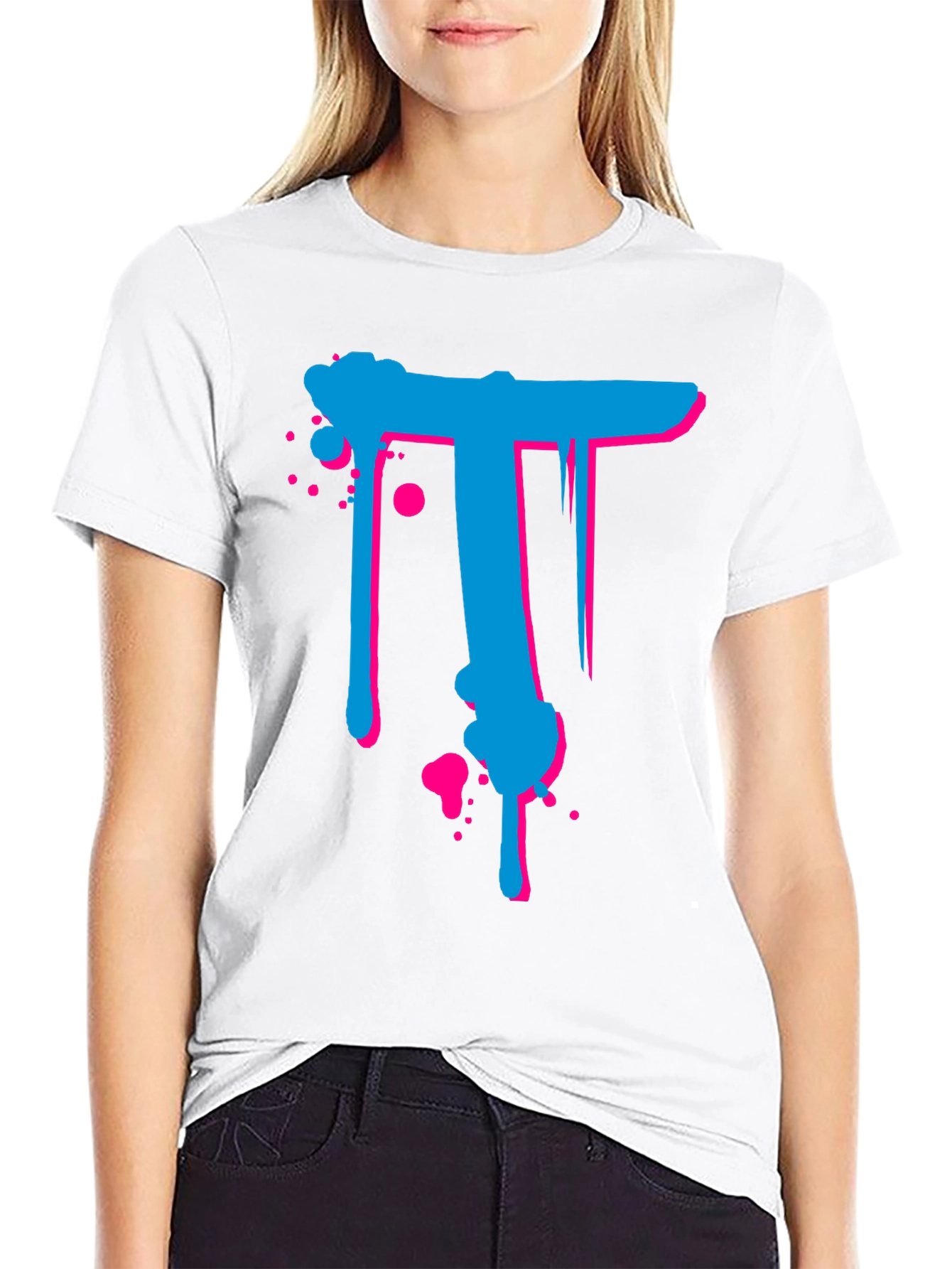 Abstract Letter T Graphic Print Black T-Shirt