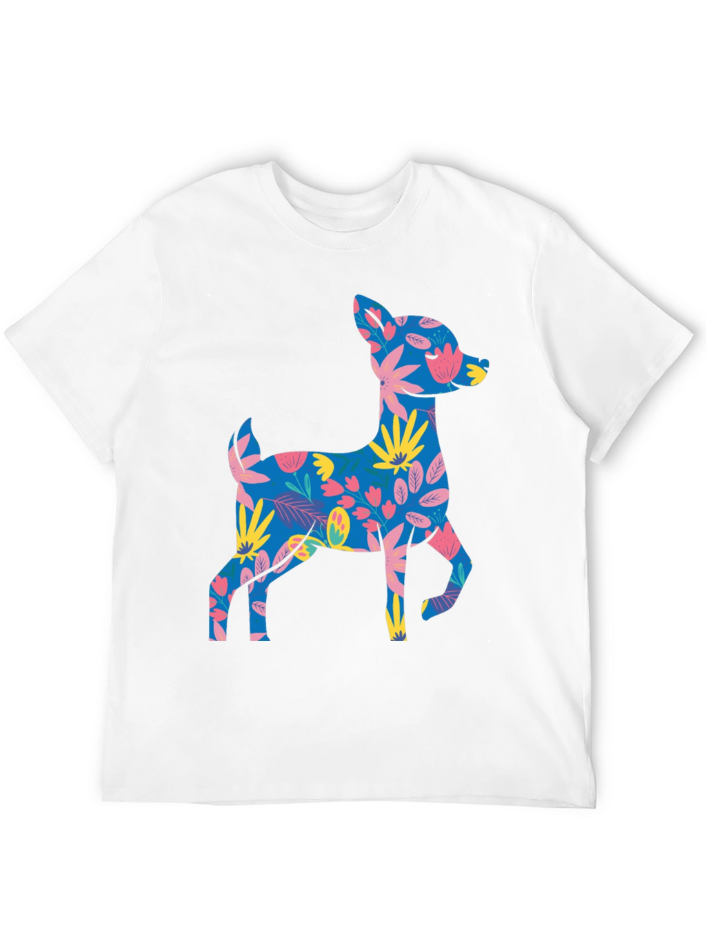 Floral Deer Graphic Tee - Mens Black T-Shirt