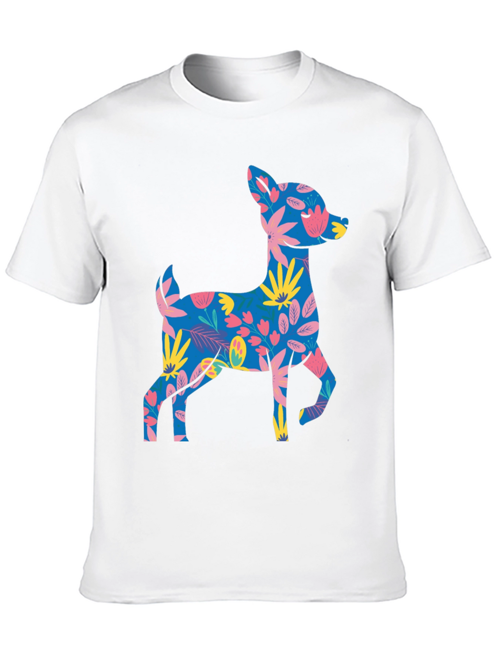 Floral Deer Graphic Tee - Mens Black T-Shirt
