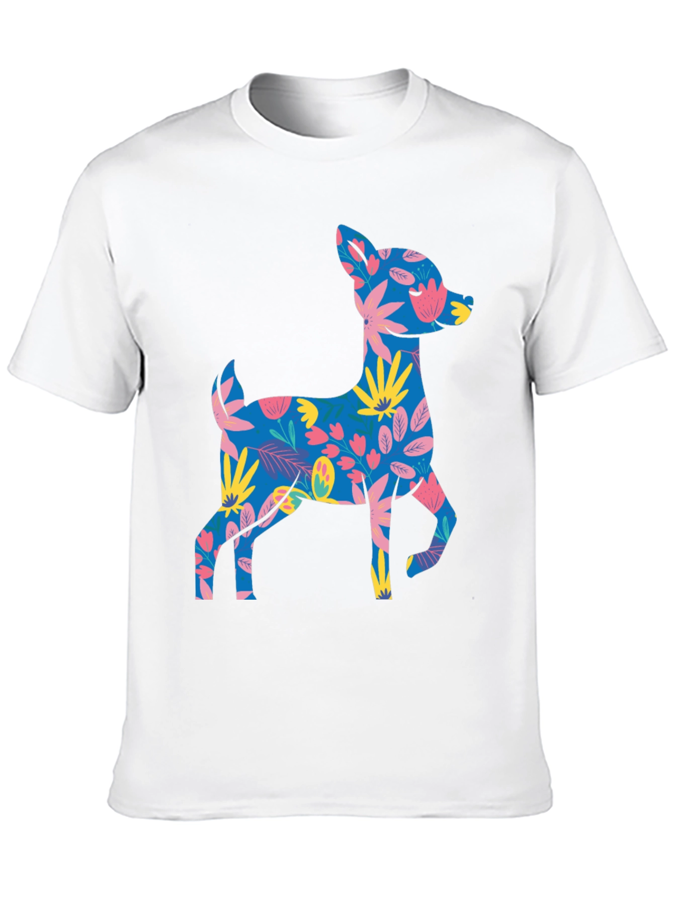 Floral Deer Graphic Tee - Mens Black T-Shirt