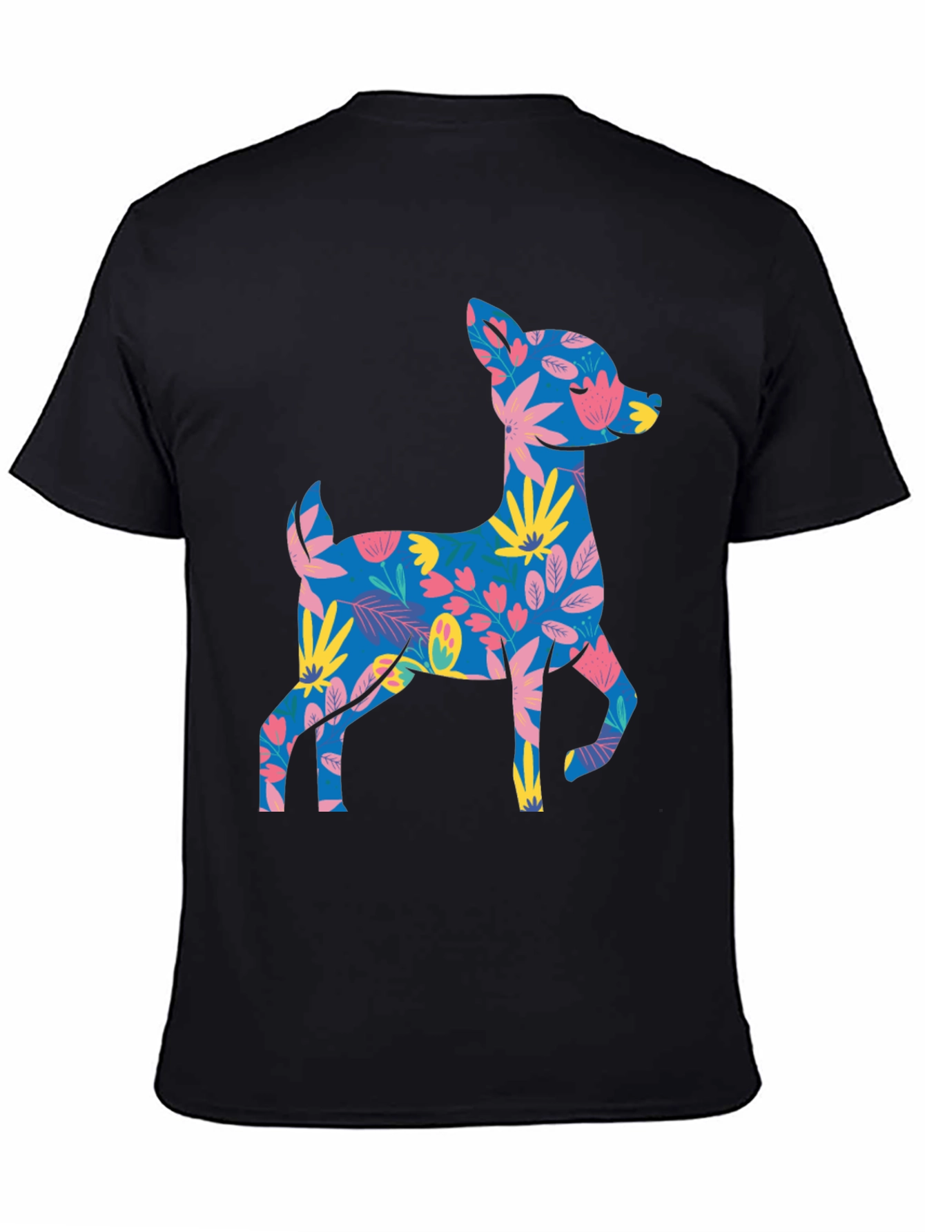 Floral Deer Graphic Tee - Mens Black T-Shirt