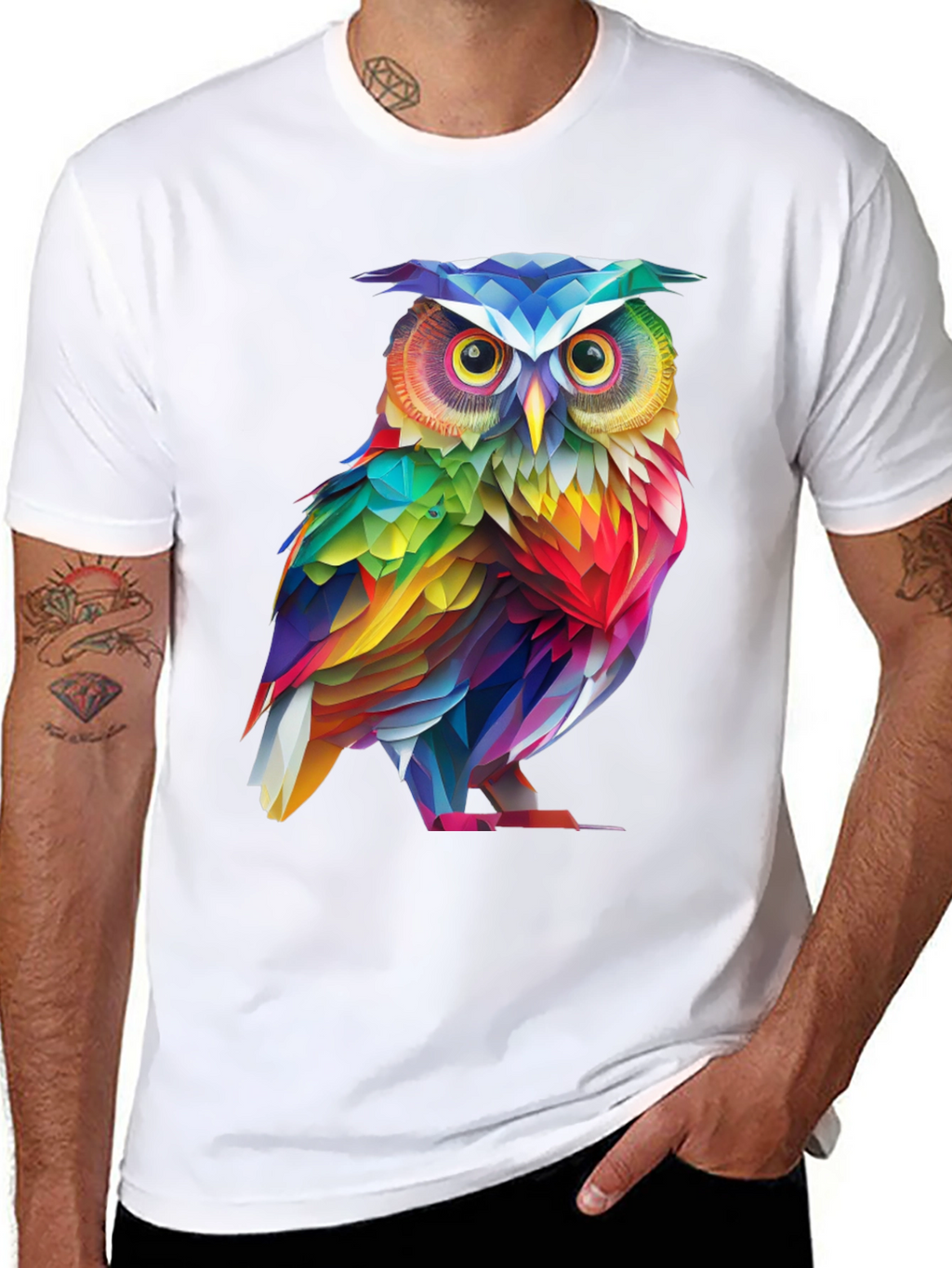 Rainbow Owl Graphic Tee - Mens Black T-Shirt