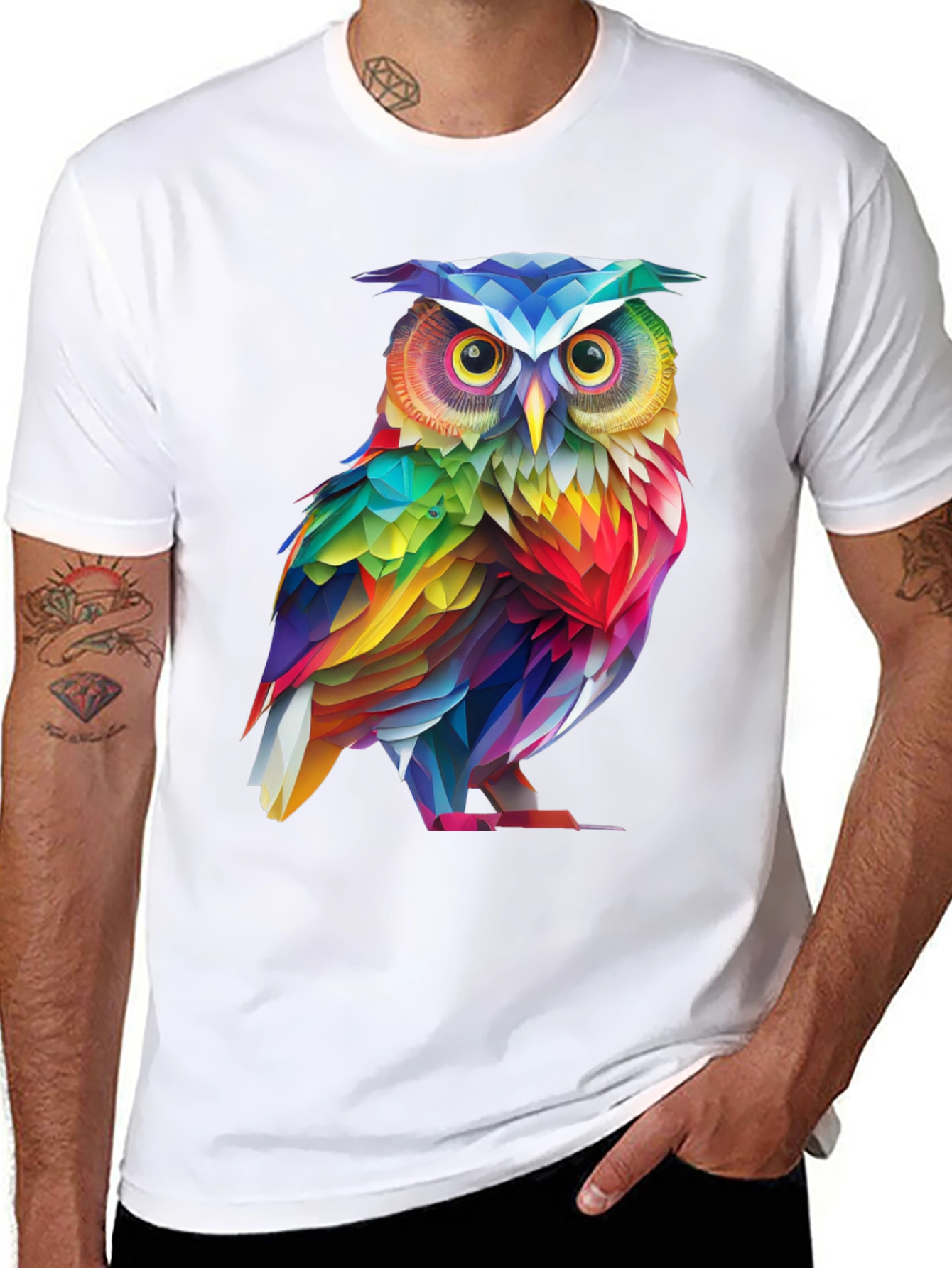 Rainbow Owl Graphic Tee - Mens Black T-Shirt