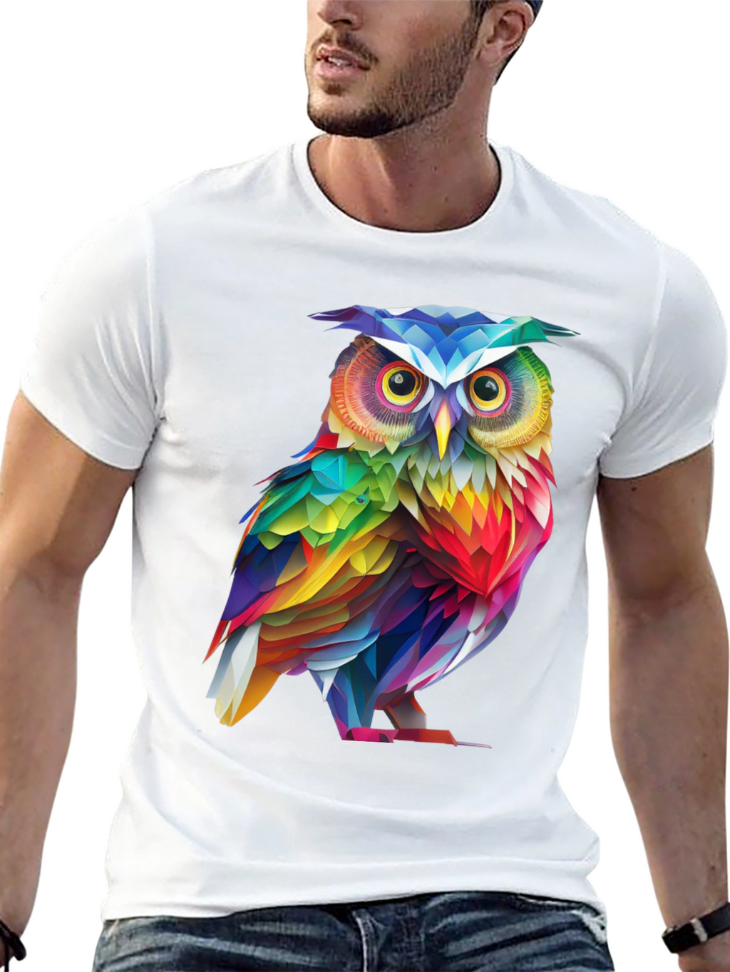 Rainbow Owl Graphic Tee - Mens Black T-Shirt