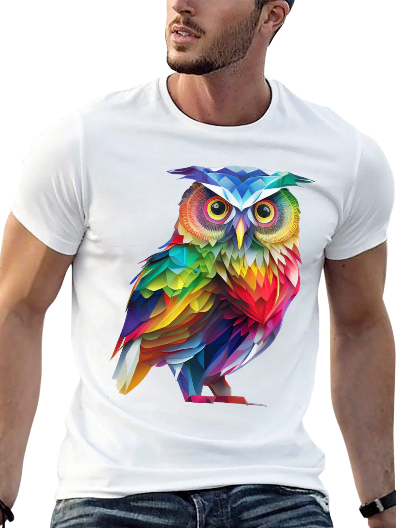 Rainbow Owl Graphic Tee - Mens Black T-Shirt
