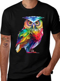 Rainbow Owl Graphic Tee - Mens Black T-Shirt