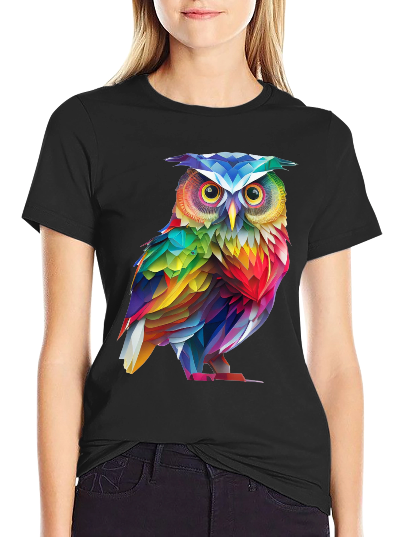 Rainbow Owl Graphic Tee - Mens Black T-Shirt