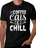 Coffee Cats & Chill Black Graphic T-Shirt