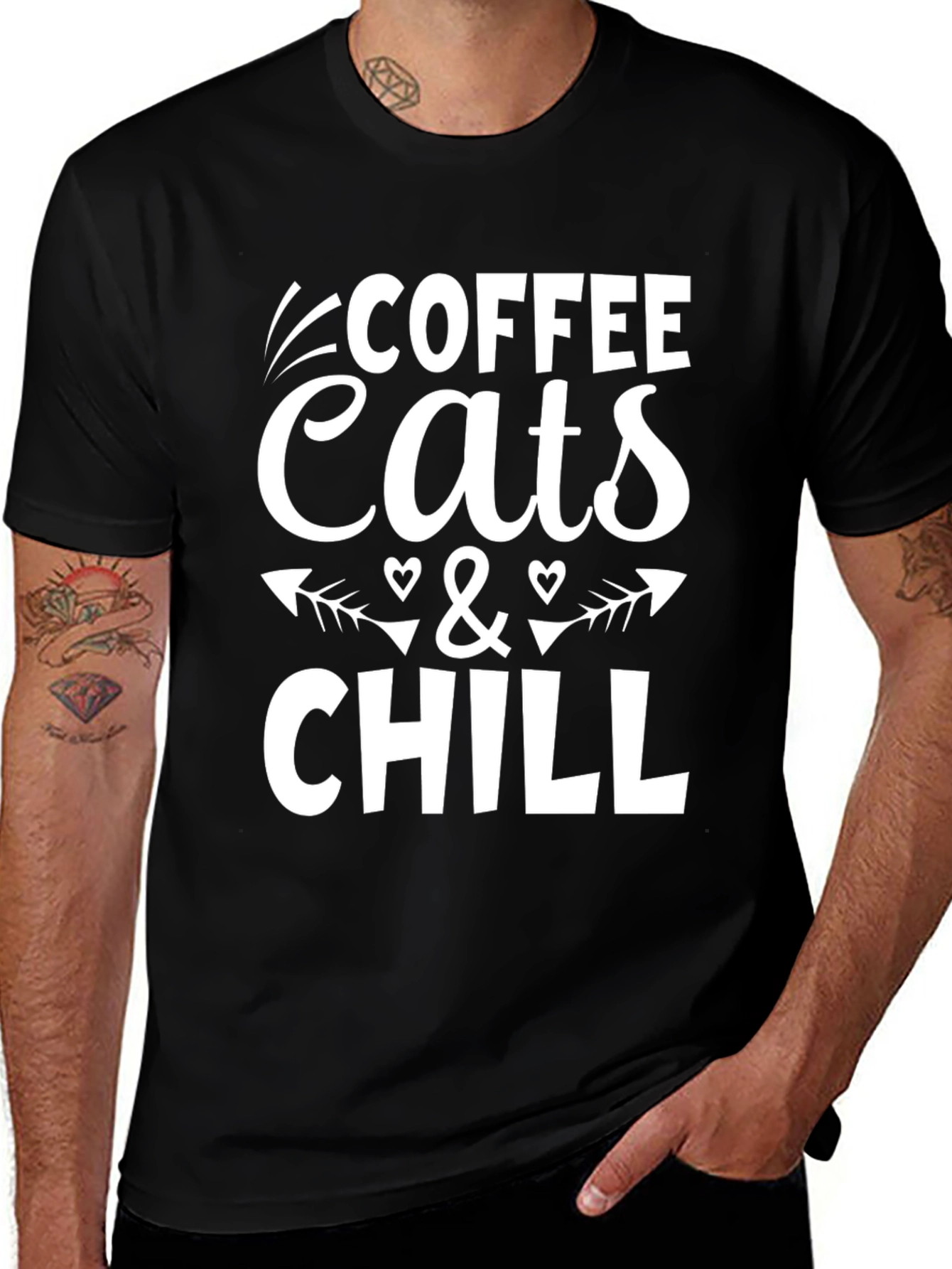 Coffee Cats & Chill Black Graphic T-Shirt