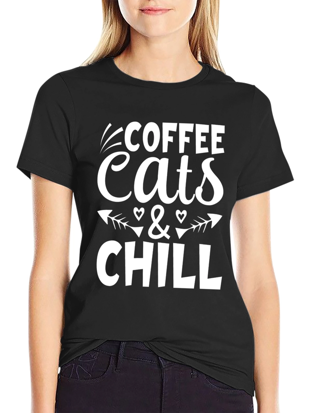 Coffee Cats & Chill Black Graphic T-Shirt