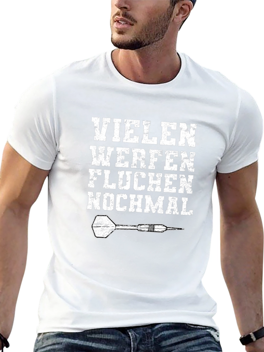 Funny German Dart Player T-Shirt - Viele Werfen Fluchen