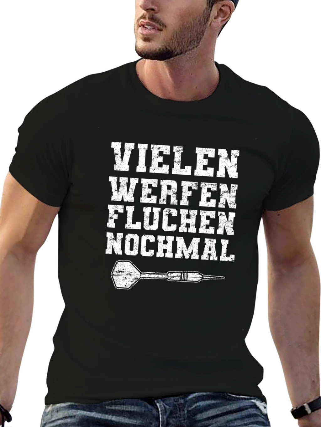 Funny German Dart Player T-Shirt - Viele Werfen Fluchen